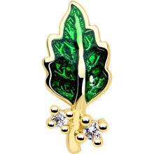 Load image into Gallery viewer, 20G 7mm Clear Gem Green Leaf Golden L Shape Nose Ring