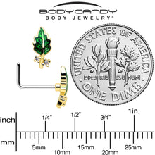 Load image into Gallery viewer, 20G 7mm Clear Gem Green Leaf Golden L Shape Nose Ring