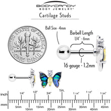 Load image into Gallery viewer, 16G 1/4 Clear Yellow Gem Dark Butterfly Cartilage Tragus Earring