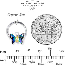 Load image into Gallery viewer, 16G 3/8 Yellow Clear Gem Dark Butterfly BCR Captive Ring