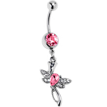 Load image into Gallery viewer, Pink Gem Bold Dragonfly Dangle Belly Ring