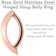 Load image into Gallery viewer, 14G 3/8 Rose Gold Tone 316L Surgical Steel Smooth Style Hinged Hoop Belly Ring