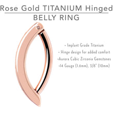 Load image into Gallery viewer, 14G 3/8 Rose Implant Grade Titanium CZ Paved Hinged Hoop Belly Ring