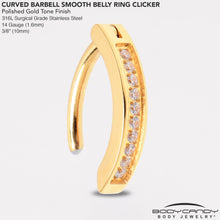 Load image into Gallery viewer, 14G 3/8 Gold Tone CZ ASTM F-136 Implant Grade Titanium Hinged Hoop Belly Ring