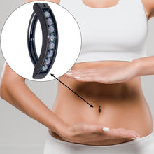 Load image into Gallery viewer, 14G 3/8 Black Implant Grade Titanium CZ Paved Hinged Hoop Belly Ring