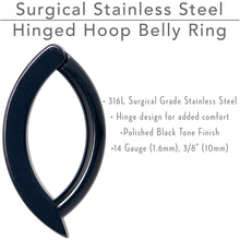 Load image into Gallery viewer, 14G 3/8 Black Implant Grade Titanium CZ Paved Hinged Hoop Belly Ring