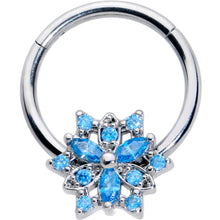 Load image into Gallery viewer, 16G 3/8 Blue CZ Gem Snowflake Style Hinged Segment Ring