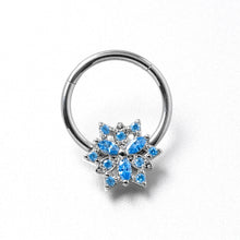 Load image into Gallery viewer, 16G 3/8 Blue CZ Gem Snowflake Style Hinged Segment Ring