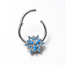 Load image into Gallery viewer, 16G 3/8 Blue CZ Gem Snowflake Style Hinged Segment Ring