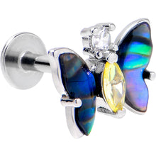 Load image into Gallery viewer, 16G 5/16 Yellow Clear Gem Dark Butterfly Labret Monroe Tragus