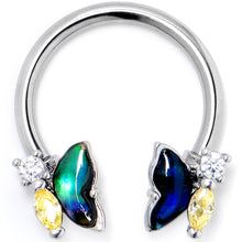 Load image into Gallery viewer, 16G 3/8 Yellow Clear Gem Dark Butterfly Horseshoe Circular Barbell