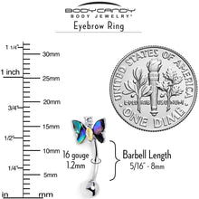 Load image into Gallery viewer, 16G 5/16 Yellow Clear Gem Dark Butterfly Curved Eyebrow Ring