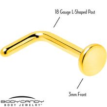 Load image into Gallery viewer, 18G 1/4 Gold Tone ASTM F-136 Implant Grade Titanium 3mm Disc L Shape Nose Ring