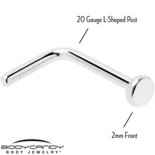 Load image into Gallery viewer, 20G 1/4 ASTM F-136 Implant Grade Titanium 2mm Disc End L Shape Nose Ring