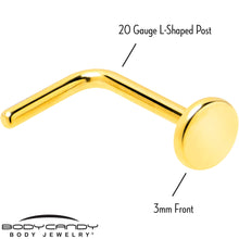 Load image into Gallery viewer, 20G 1/4 Gold Tone ASTM F-136 Implant Grade Titanium 3mm Disc L Shape Nose Ring