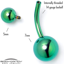 Load image into Gallery viewer, Green ASTM F-136 Implant Grade Titanium Internally Threaded Belly Ring