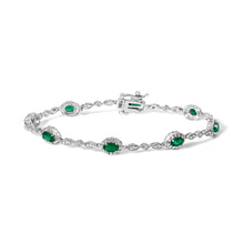 Load image into Gallery viewer, 10K White Gold Oval Green Emerald & Diamond Alternating Link Bracelet