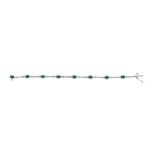 Load image into Gallery viewer, 10K White Gold Oval Green Emerald & Diamond Alternating Link Bracelet