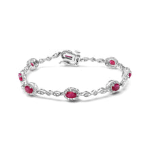 Load image into Gallery viewer, 10K White Gold 4.5mm x 3mm Oval Ruby and Diamond Link Bracelet (H-I Color, SI1-SI2 Clarity) - Size 7"
