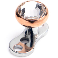 Load image into Gallery viewer, 16G 4mm Gem Bezel Rose Gold Top 3 Hole Dermal Implant Grade Titanium Anchor Base