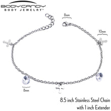 Load image into Gallery viewer, Clear CZ Gem Cross Dangle Steel Ankle Bracelet