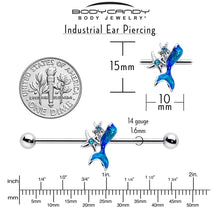 Load image into Gallery viewer, 14G Blue Gem Blue Mermaid Tail Star Industrial Barbell 38mm