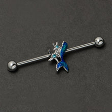 Load image into Gallery viewer, 14G Blue Gem Blue Mermaid Tail Star Industrial Barbell 38mm