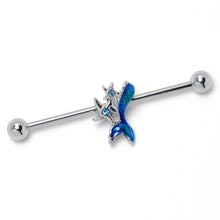 Load image into Gallery viewer, 14G Blue Gem Blue Mermaid Tail Star Industrial Barbell 38mm