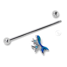 Load image into Gallery viewer, 14G Blue Gem Blue Mermaid Tail Star Industrial Barbell 38mm