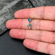 Load image into Gallery viewer, 16G 1/4 Blue CZ Gem Heart And Rose Dangle Cartilage Earring