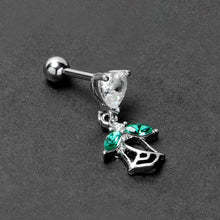 Load image into Gallery viewer, 16G 1/4 Clear CZ Gem Heart And Rose Dangle Cartilage Earring