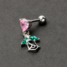 Load image into Gallery viewer, 16G 1/4 Pink CZ Gem Heart And Rose Dangle Cartilage Earring