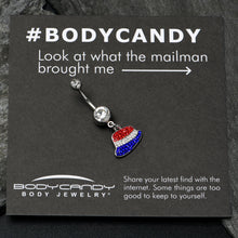 Load image into Gallery viewer, Red Blue Clear Gem Patriotic Hat Dangle Belly Ring