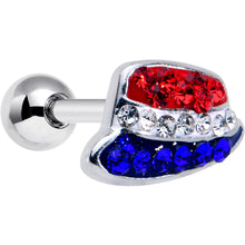 Load image into Gallery viewer, 16G 1/4 Red Blue Clear Gem Patriotic Hat Cartilage Tragus Earring