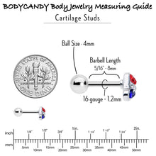 Load image into Gallery viewer, 16G 1/4 Red Blue Clear Gem Patriotic Hat Cartilage Tragus Earring
