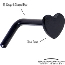 Load image into Gallery viewer, 18G 1/4 Black ASTM F-136 Implant Grade Titanium Heart End L Shape Nose Ring