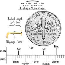 Load image into Gallery viewer, 18G 1/4 Gold Tone ASTM F-136 Implant Grade Titanium Moon End L Shape Nose Ring