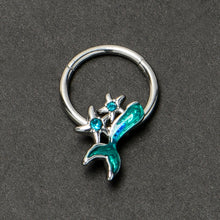 Load image into Gallery viewer, 16G 3/8 Blue Gem Green Mermaid Tail Stars Hinged Segment Ring