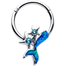 Load image into Gallery viewer, 16G 3/8 Blue Gem Blue Mermaid Tail Stars Hinged Segment Ring