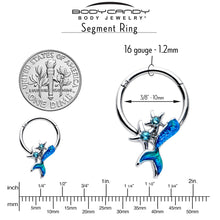 Load image into Gallery viewer, 16G 3/8 Blue Gem Blue Mermaid Tail Stars Hinged Segment Ring