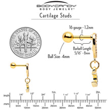 Load image into Gallery viewer, 16G 1/4 Clear CZ Gem Gold Tone Heart Moon Dangle Cartilage Earring