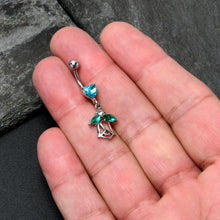 Load image into Gallery viewer, Blue CZ Gem Heart And Rose Dangle Belly Ring