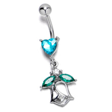 Load image into Gallery viewer, Blue CZ Gem Heart And Rose Dangle Belly Ring