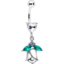 Load image into Gallery viewer, Clear CZ Gem Heart And Rose Dangle Belly Ring