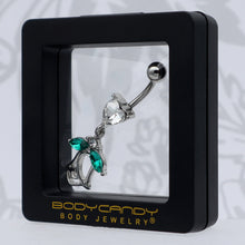 Load image into Gallery viewer, Clear CZ Gem Heart And Rose Dangle Belly Ring