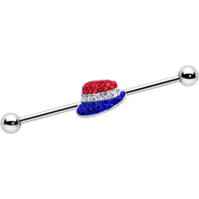 Load image into Gallery viewer, 14G Red Blue Clear Gem Patriotic Hat Industrial Barbell 38mm