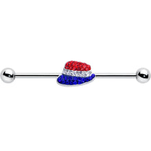 Load image into Gallery viewer, 14G Red Blue Clear Gem Patriotic Hat Industrial Barbell 38mm