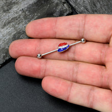 Load image into Gallery viewer, 14G Red Blue Clear Gem Patriotic Hat Industrial Barbell 38mm