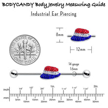 Load image into Gallery viewer, 14G Red Blue Clear Gem Patriotic Hat Industrial Barbell 38mm