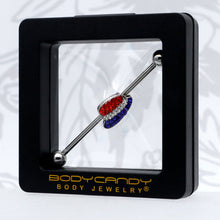 Load image into Gallery viewer, 14G Red Blue Clear Gem Patriotic Hat Industrial Barbell 38mm